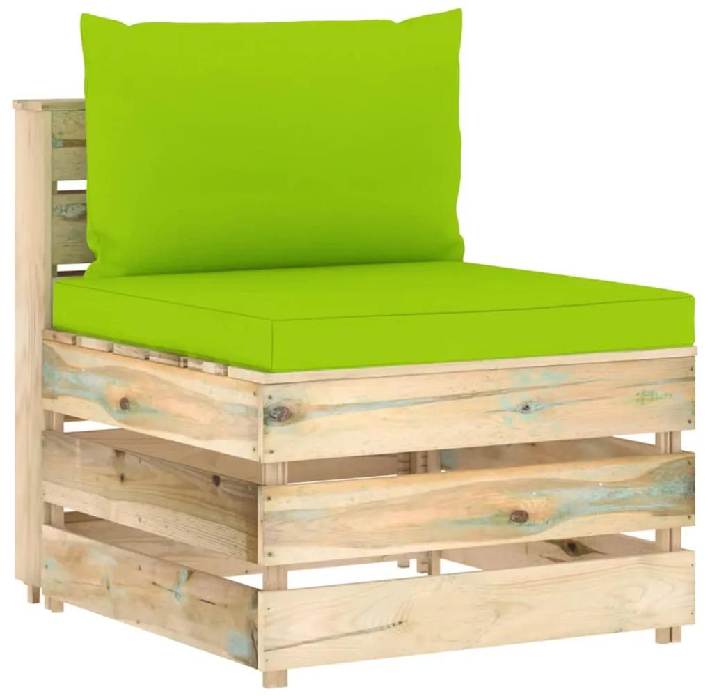 Sofá de centro seccional c/ almofadões madeira impreg. verde