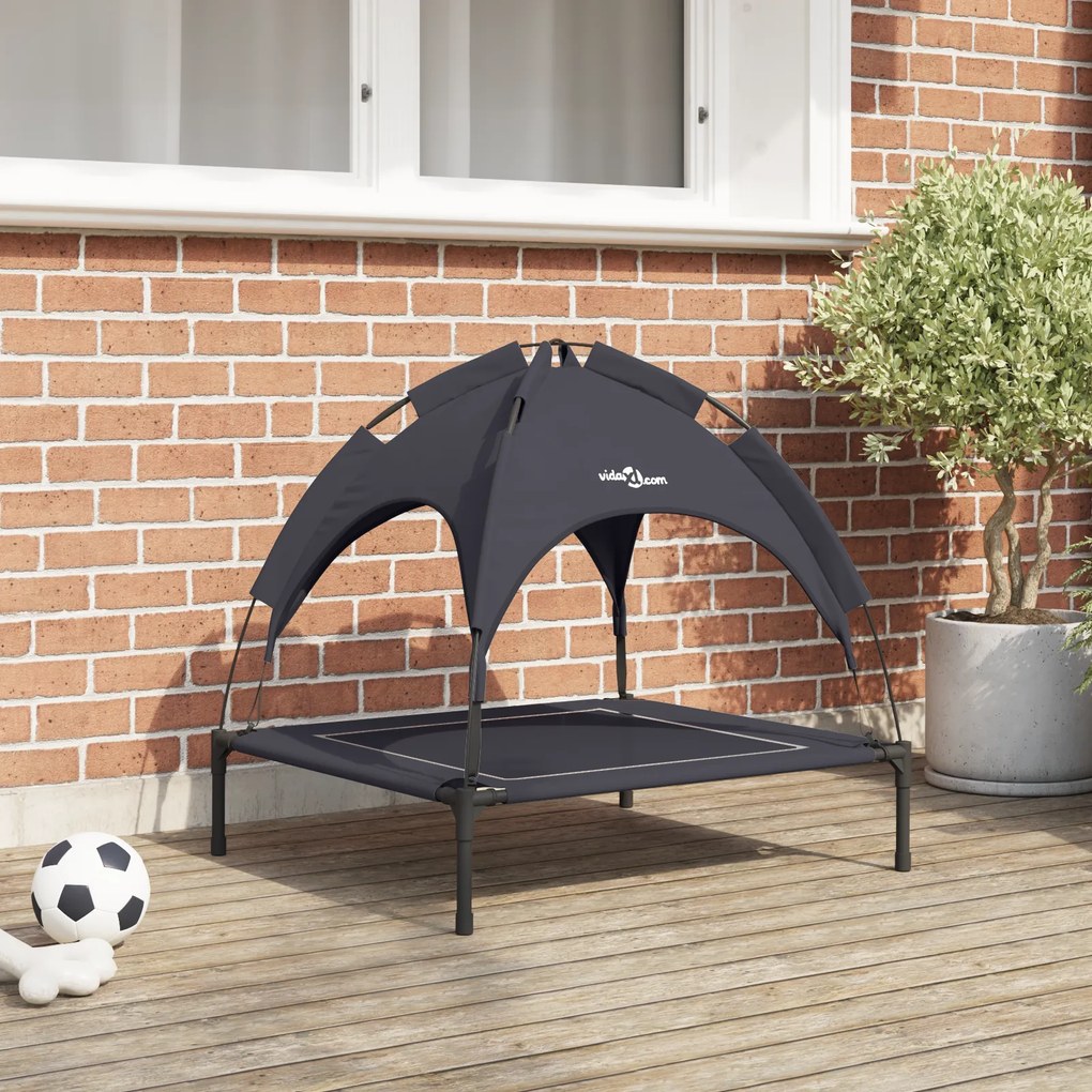 vidaXL Cama Elevada para Cães com Telhado Removível Preto M Metal