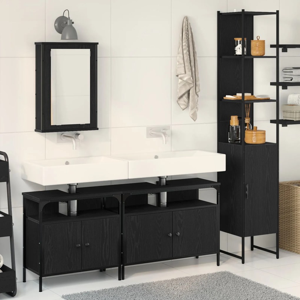 Conjunto de Móveis para Banheiro de 4 Peças Carvalho Preto Madeira Eng