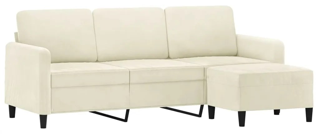 Sofá de 3 lugares com apoio de pés 180 cm veludo cor creme