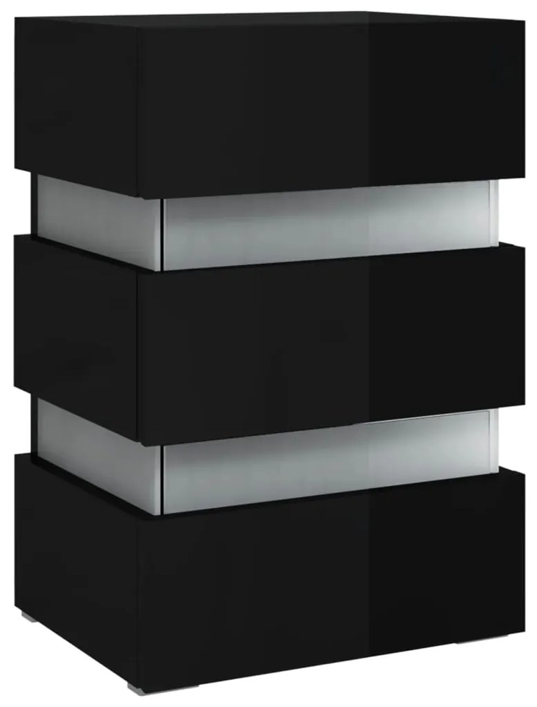 Mesa de Cabeceira Giancarlo com Luzes LED - Preto Brilhante - Design M