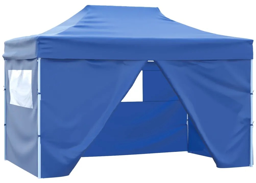 Tenda pop-up dobrável com 4 paredes laterais 3x4,5 m azul