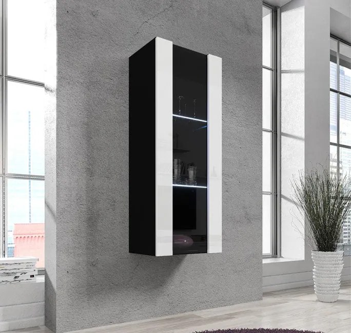 Vitrine de Parede Grijó – 40x126 cm – Preto e Branco com LED – Suspens