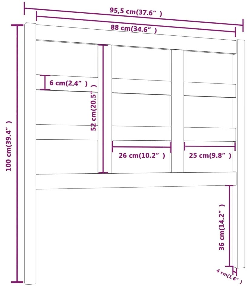 Cabeceira de cama 95,5x4x100 cm pinho maciço cinzento