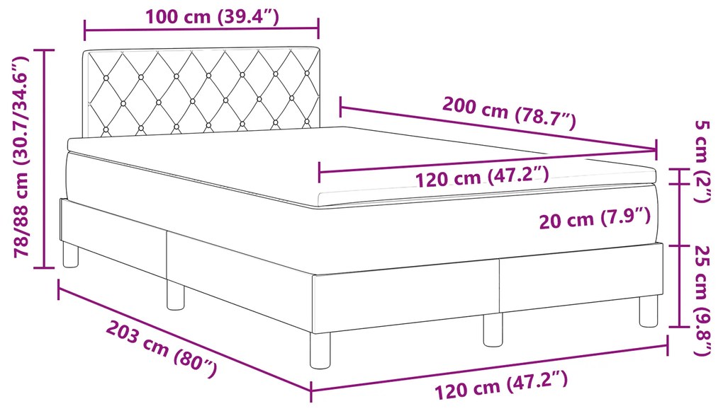 Cama Box Spring vidaXL com Colchão Preto 120x200 cm Veludo