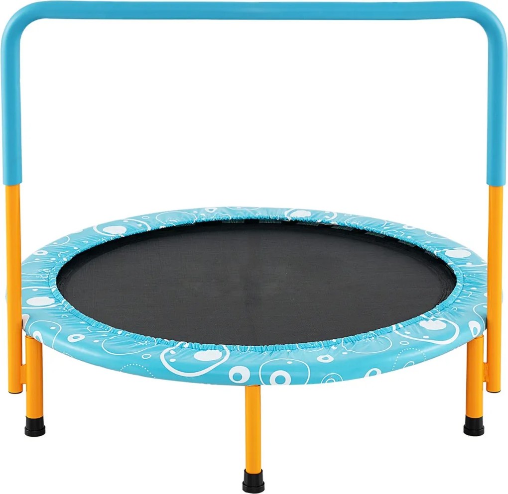 Trampolim dobrável para crianças de 92 cm com corrimão removível azul e laranja
