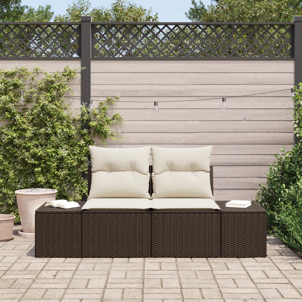 Sofá de Jardim de 2 Lugares com Almofadas Castanho Rattan