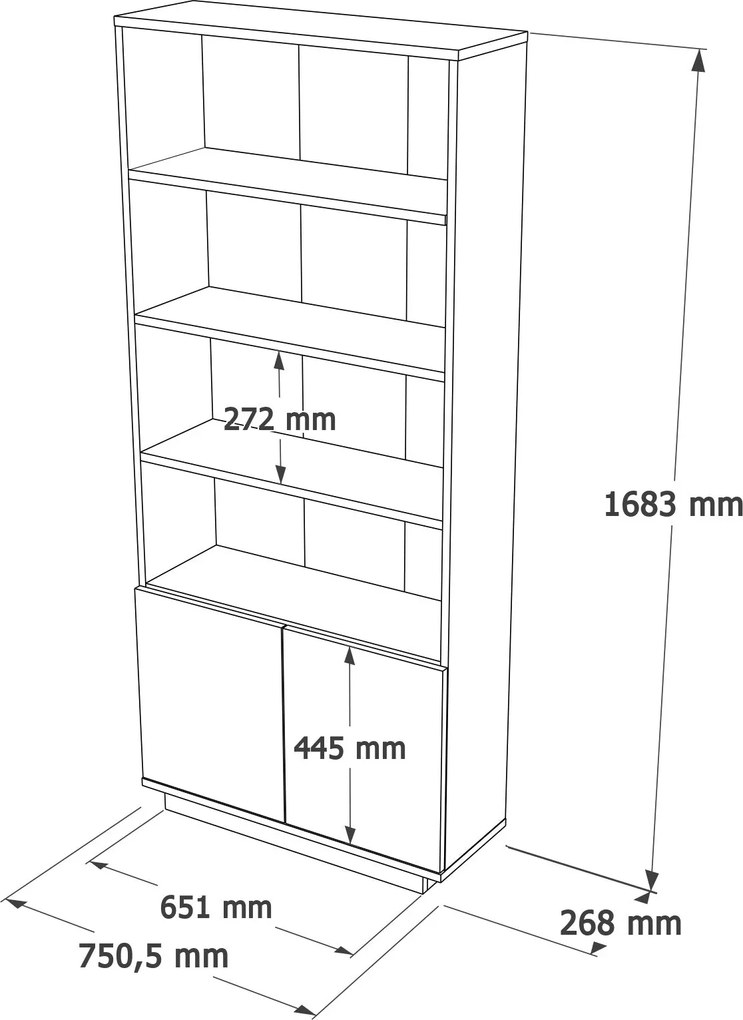 Estante "Future" - Pinho Atlântico e Cinzento - 75x168.3x26.8cm - Desi