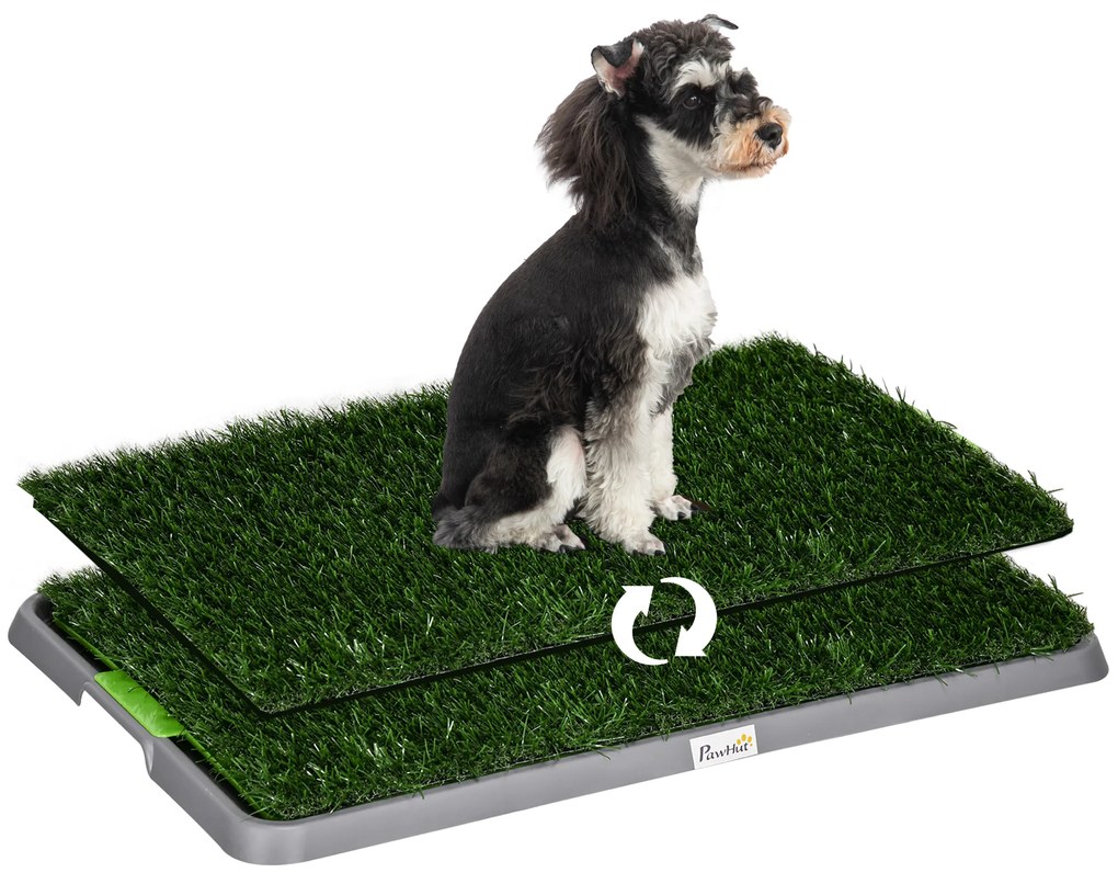 PawHut Resguardo de Treino para Cães com 2 Relvas Artificiais e Bandeja para Treino de Filhotes 67x41x3,5 cm Verde