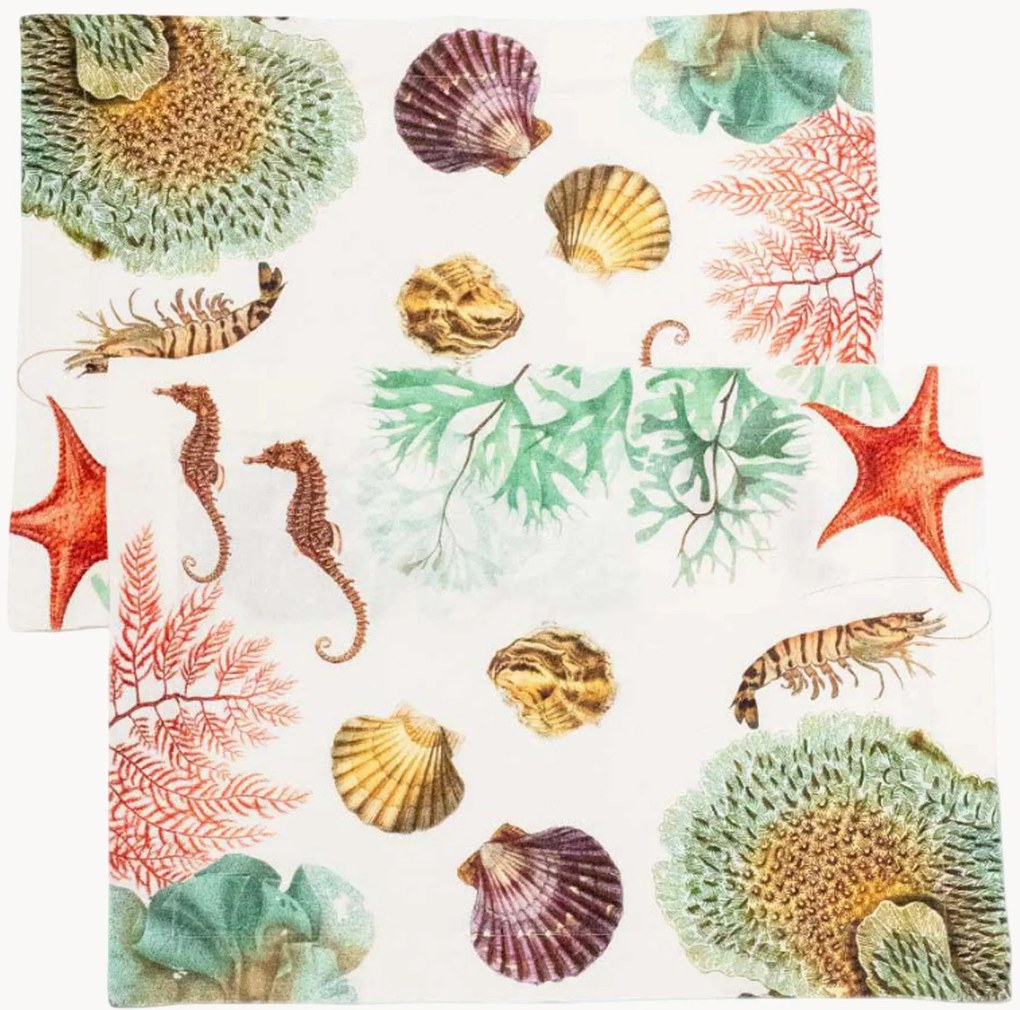 Individuais de mesa em linho Ocean Animals, conjunto de 2