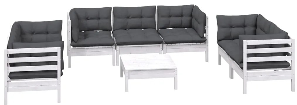 8 pcs conjunto lounge de jardim c/ almofadões pinho maciço