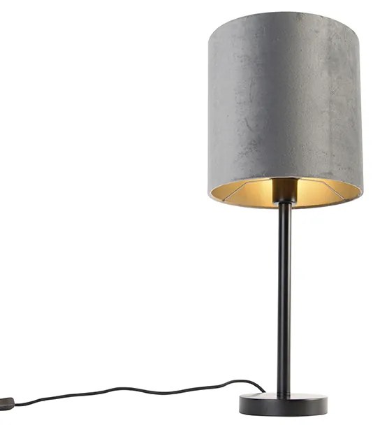 Candeeiro de mesa moderno preto com cúpula cinzenta 25 cm - Simplo Moderno
