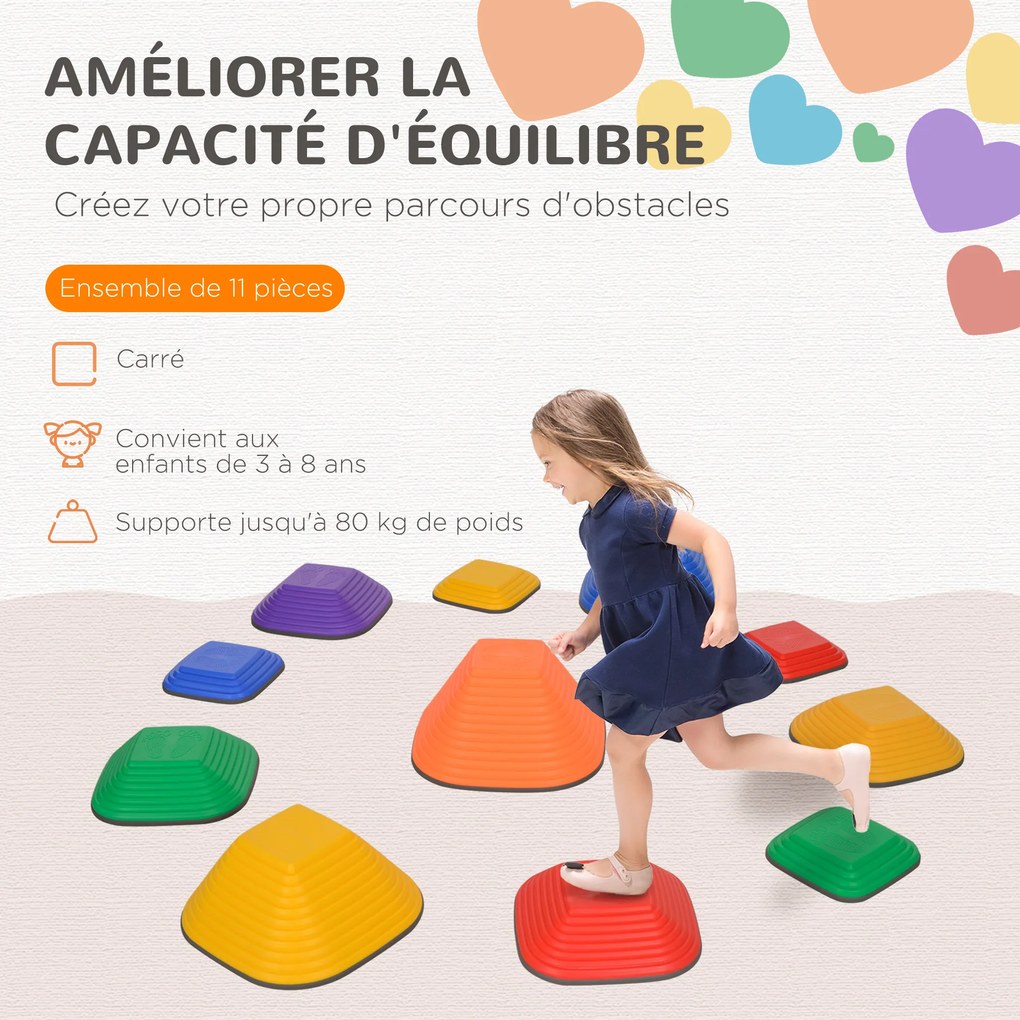 Conjunto de 11 pedras de equilíbrio para crianças, para percursos de motricidade, empilháveis e antiderrapantes, multicoloridas