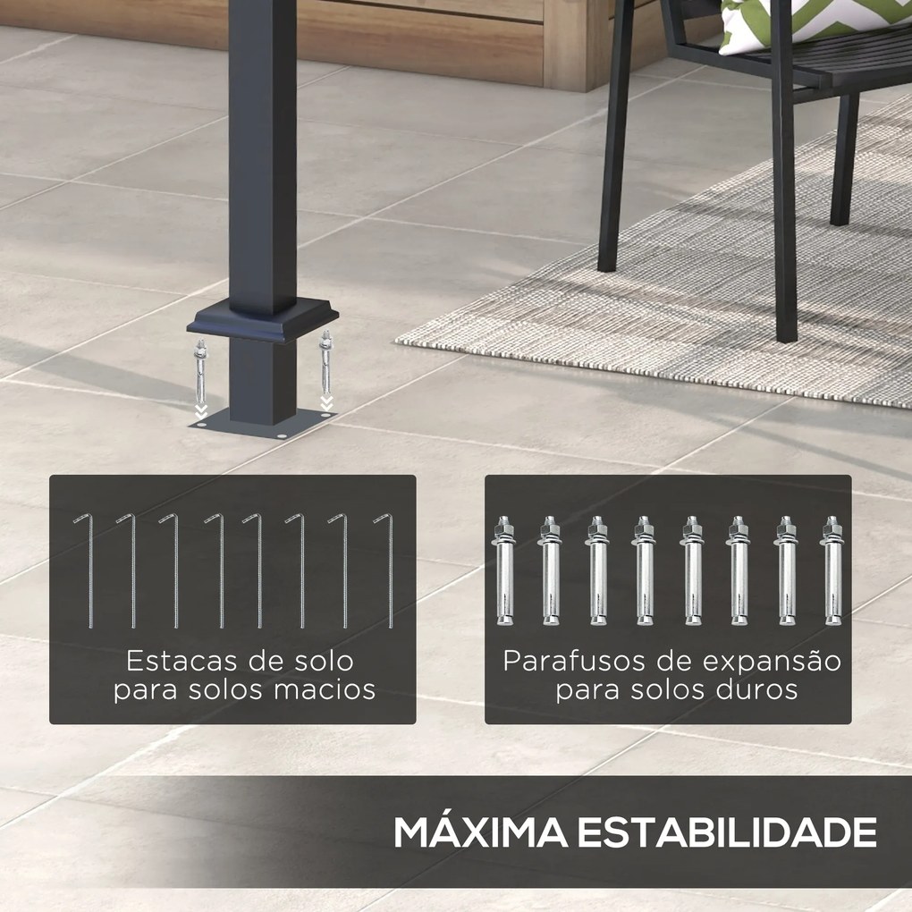 Pérgola 3x4 Pérgola de Jardim com Teto Retrátil de Poliéster e 12 Orifícios de Drenagem Branco