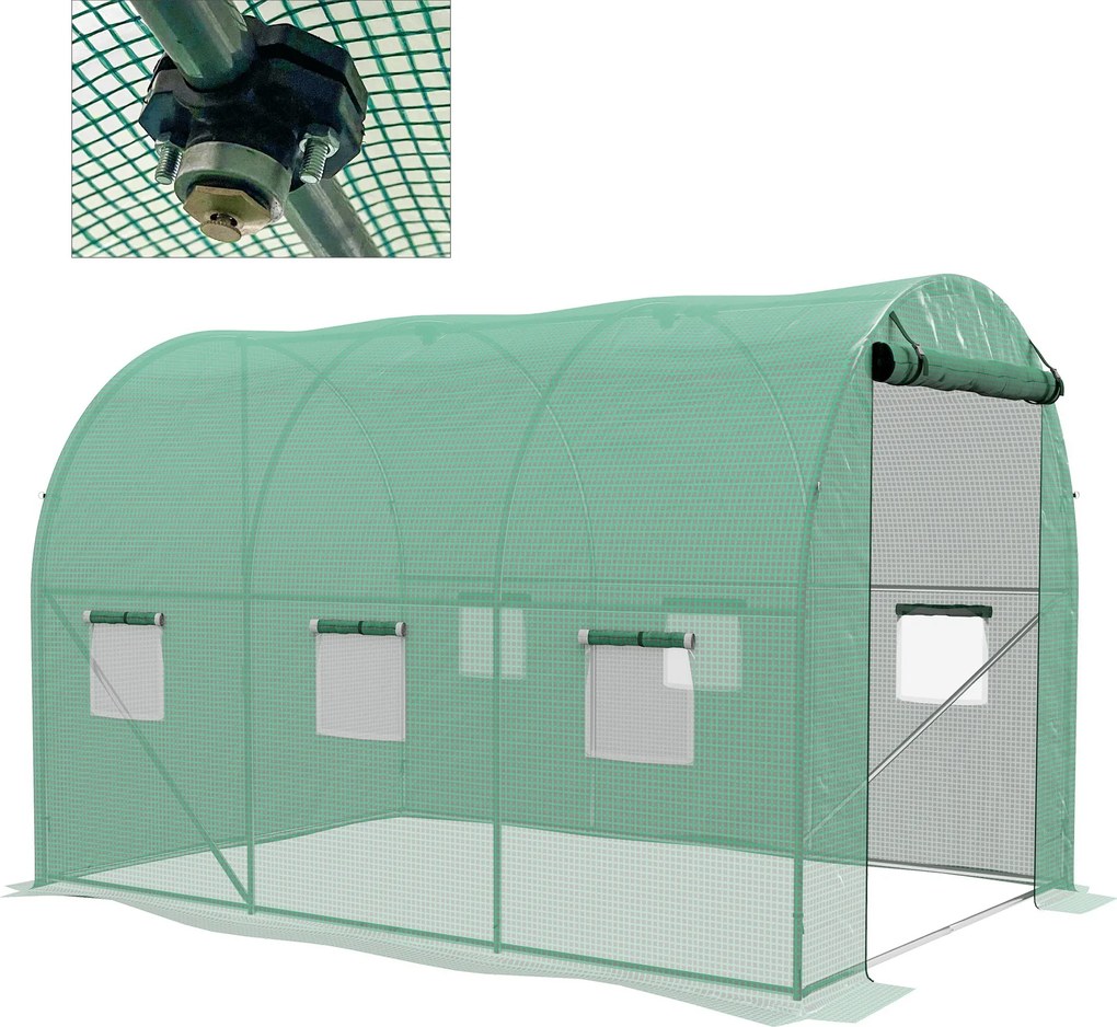 Estufa de jardim em forma de túnel 298 x 200 x 197 com 6 m², com sistema de rega integrado, 3 m de comprimento x 2 m de largura, 6 janelas, porta enr