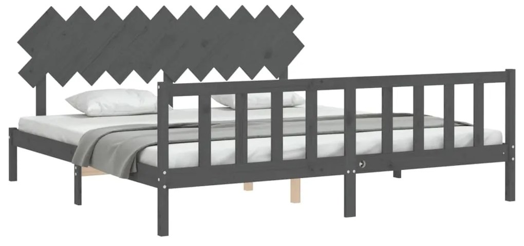 Estrutura de cama com cabeceira 200x200 cm madeira maciça cinza