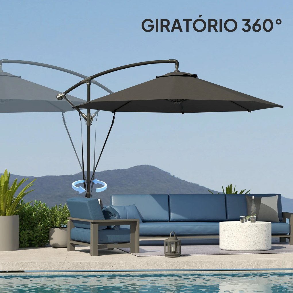 Chapéu de Sol Excêntrico Ø 290 cm Chapéu de Sol de Jardim com Base Cru
