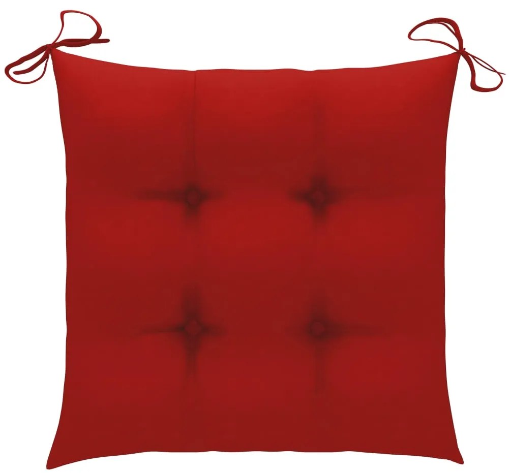 Cadeiras de jardim c/ almofadões vermelhos 4 pcs teca maciça