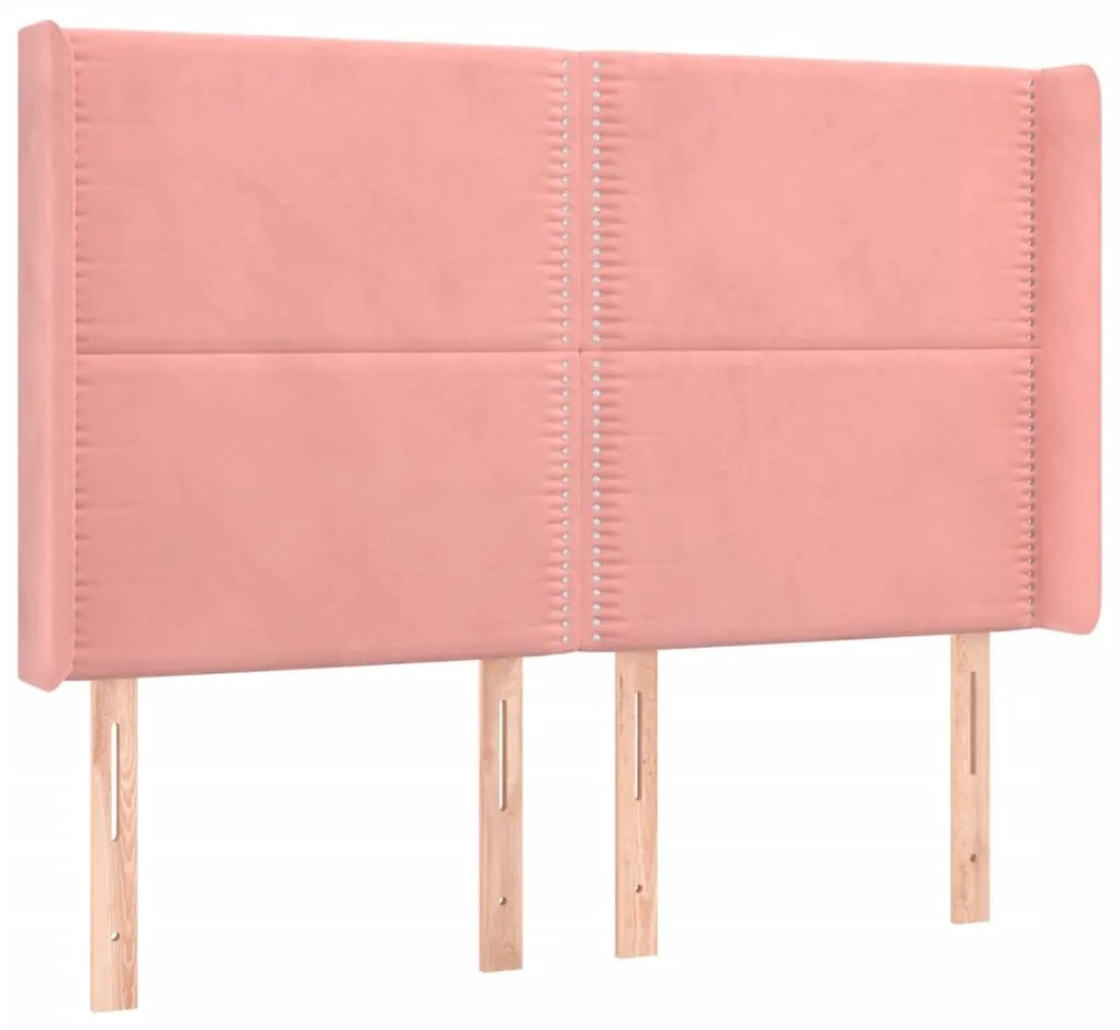 Cabeceira de cama c/ luzes LED veludo 147x16x118/128 cm rosa