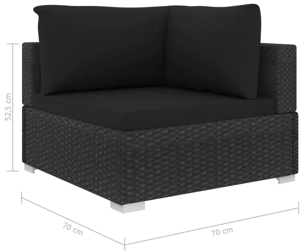 4 pcs conjunto lounge de jardim c/ almofadões vime PE preto