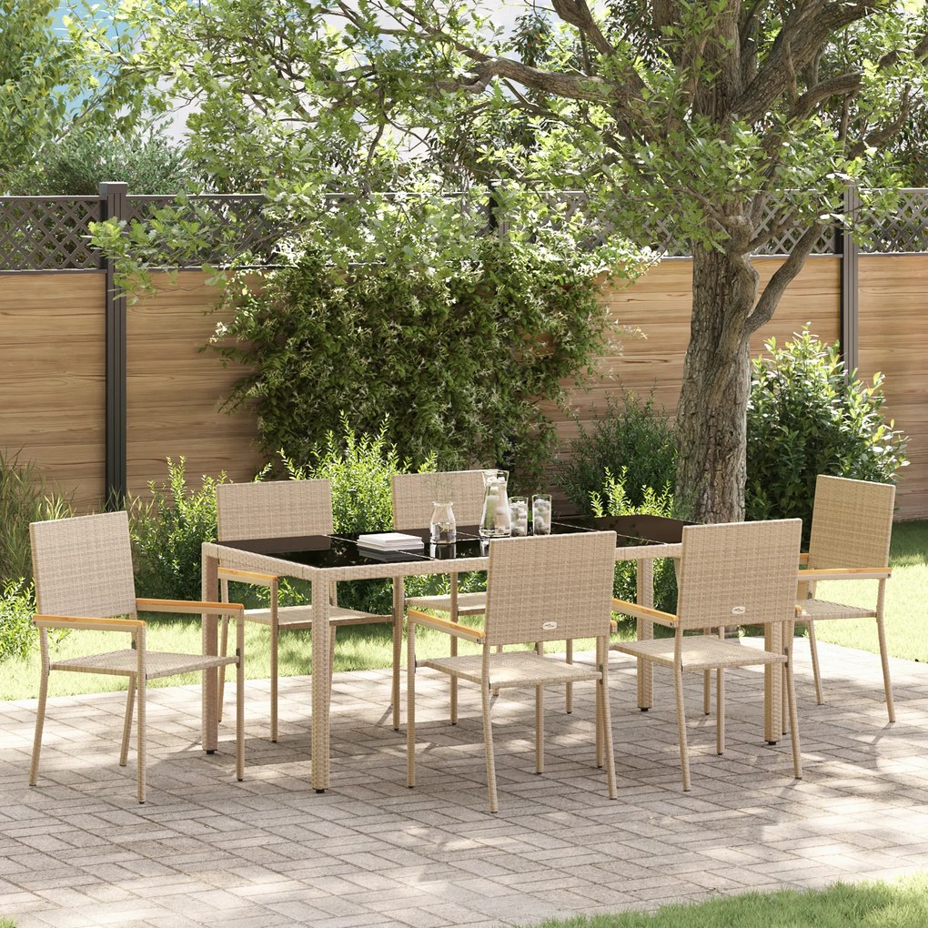 Conjunto de Jantar para Jardim vidaXL de 7 Peças Bege Rattan Sintético