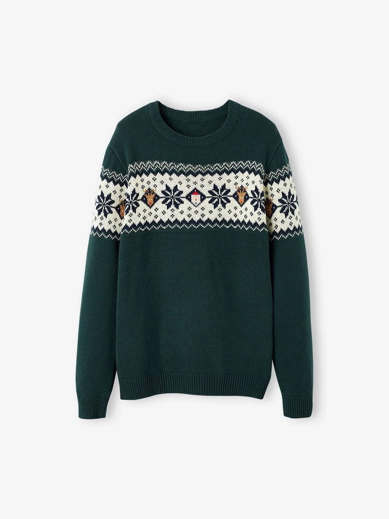 Agora -15%: Camisola jacquard de Natal, para adulto, coleção cápsula família verde-abeto