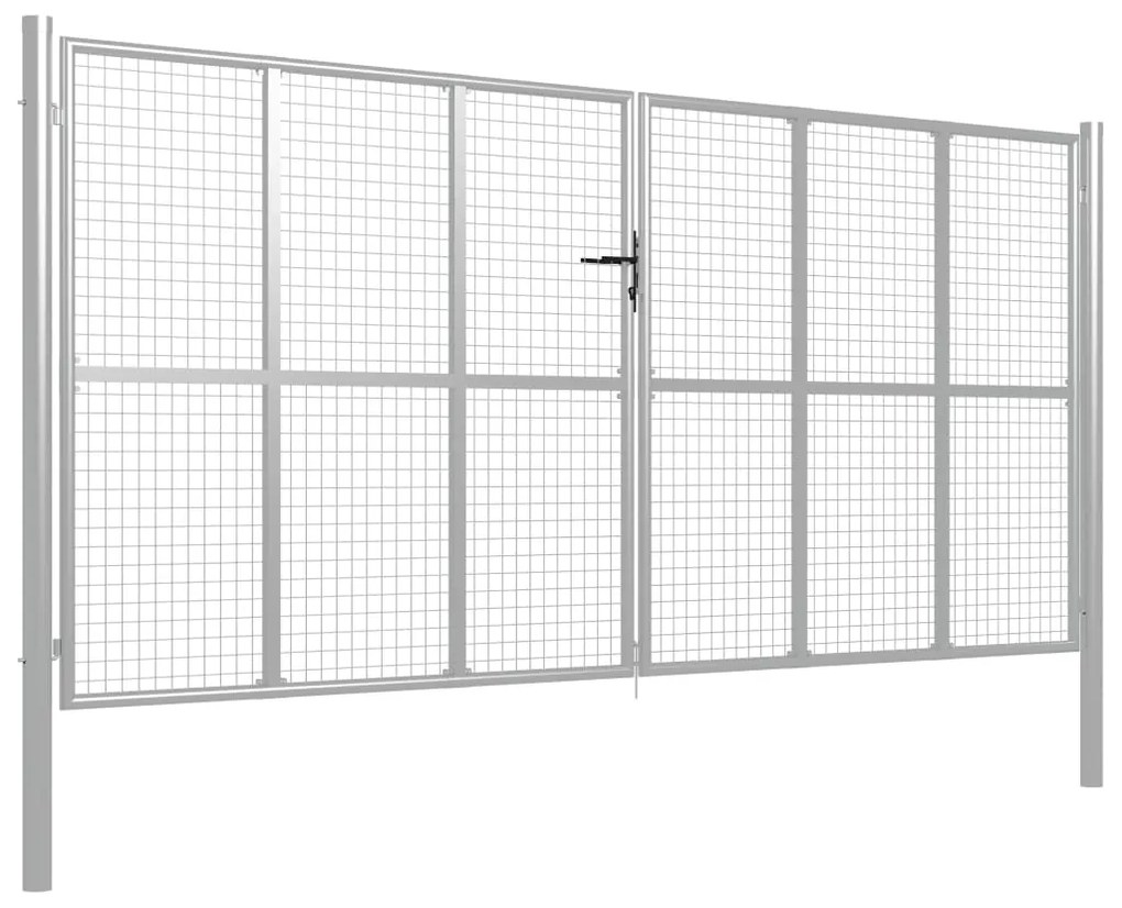 Portão de jardim em aço galvanizado 415x225 cm prateado