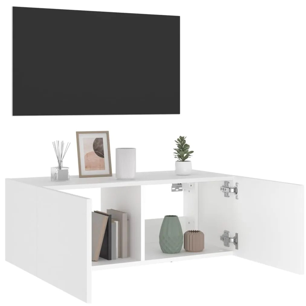 Móvel de parede para TV com luzes LED 80x35x31 cm branco