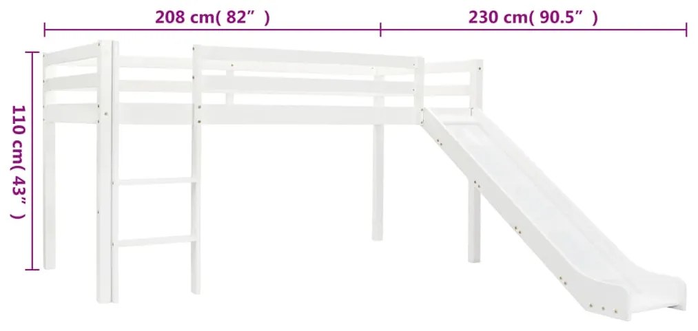 Estrutura de cama infantil c/ escorrega e escada pinho 97x208cm