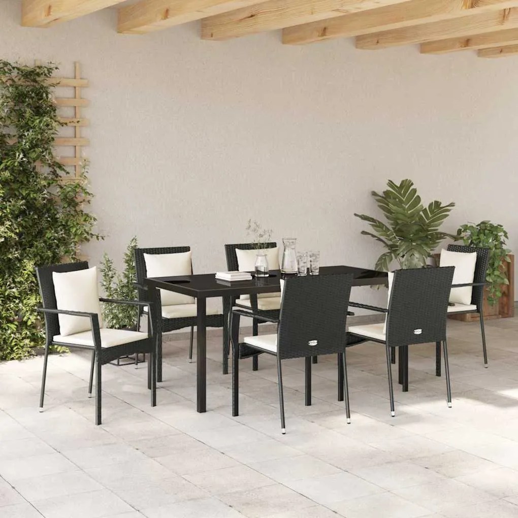Conjunto de Jantar de Jardim 7 pcs Preto 160 x 80 x 73 cm