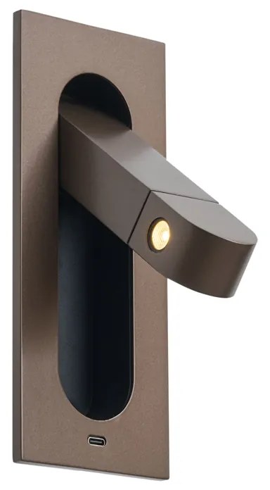 Candeeiro de Parede Moderno Bronze Escuro Incl. LED e Porta USB-C - Hilton
