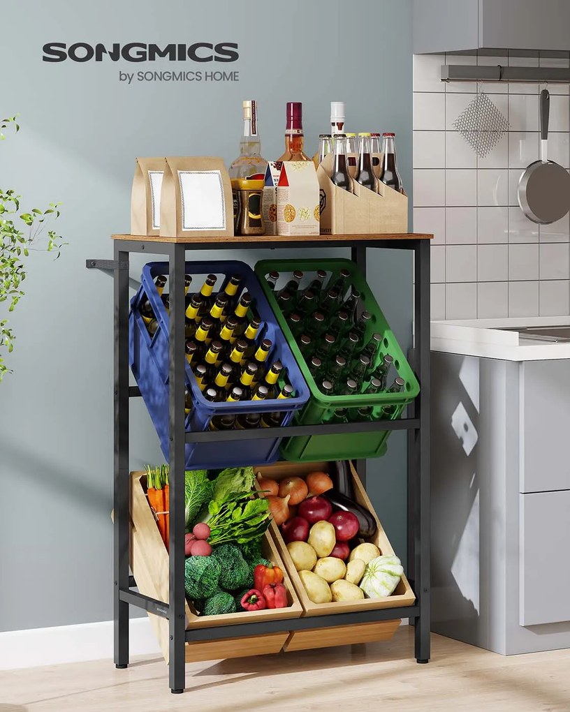 Estante para caixas de bebidas 40 x 70,4 x 117,3 cm com 2 níveis para 4 caixas Castanho vintage-Preto