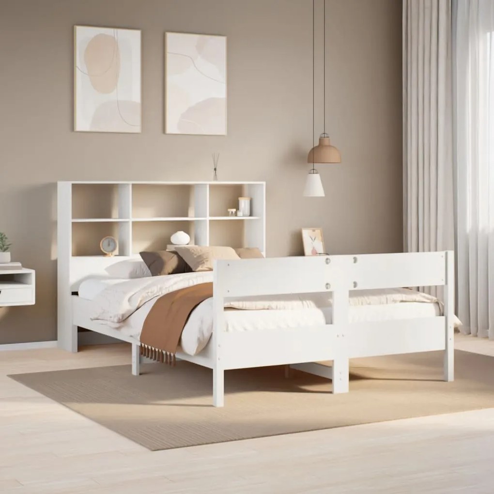 Cama com estante sem colchão 120x200 cm pinho maciço branco