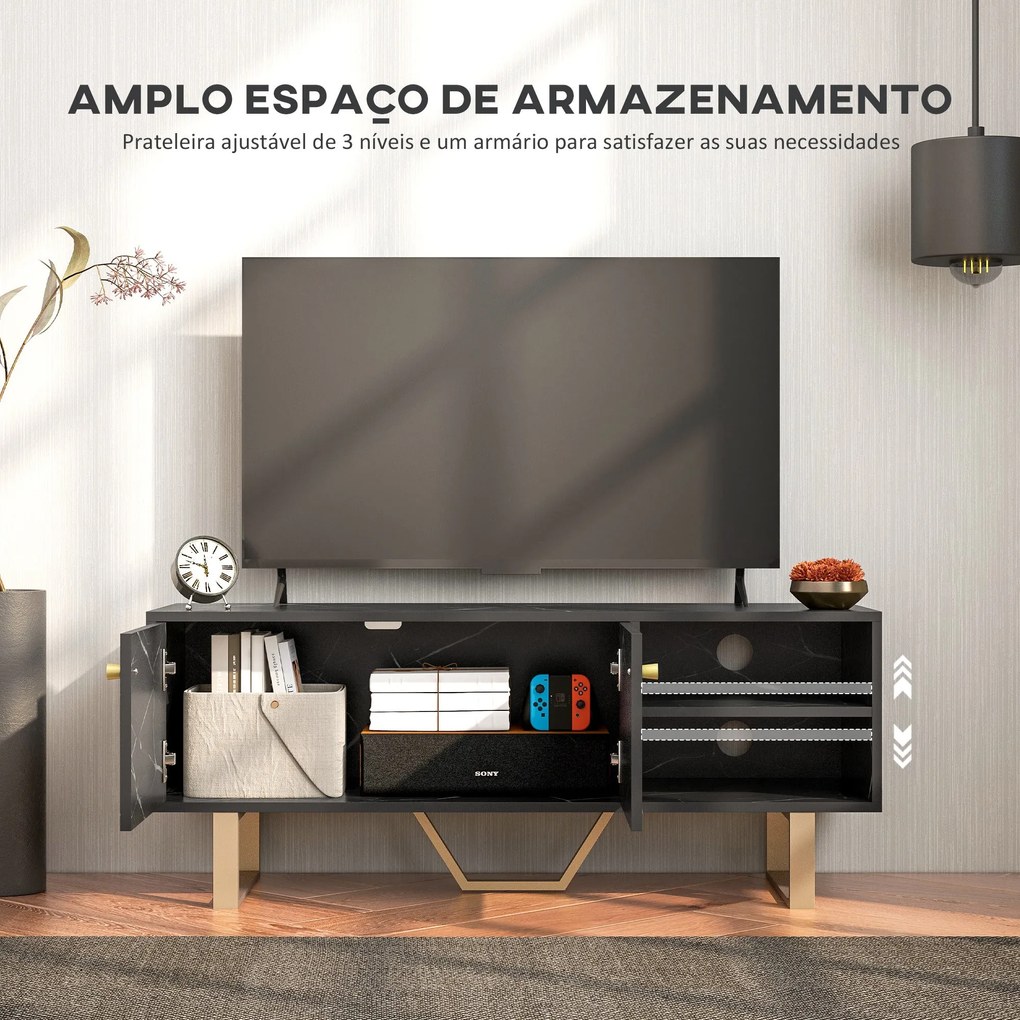 Móvel de TV Móvel para Televisor com 2 Portas Prateleira Ajustável e E
