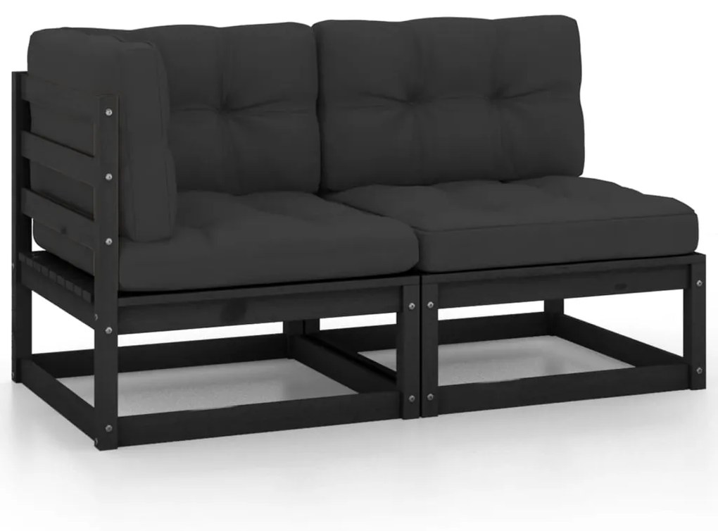vidaXL 2 pcs conjunto lounge jardim c/ almofadões pinho maciço preto