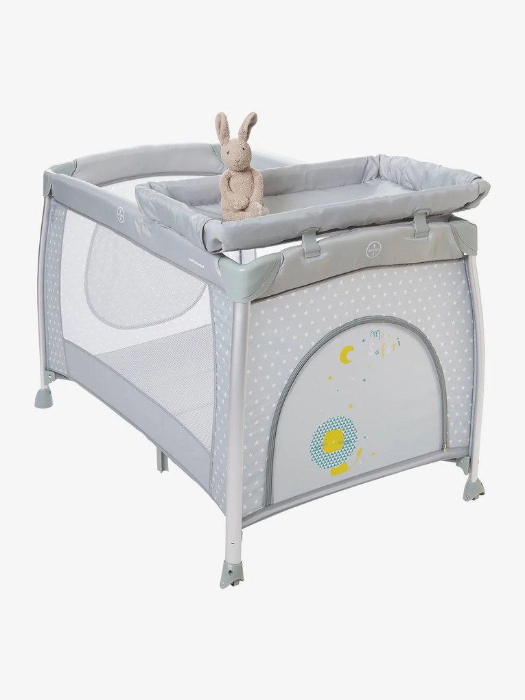 Cama de viagem dobrável Mobi'bed VERBAUDET cinzento claro liso com motivo