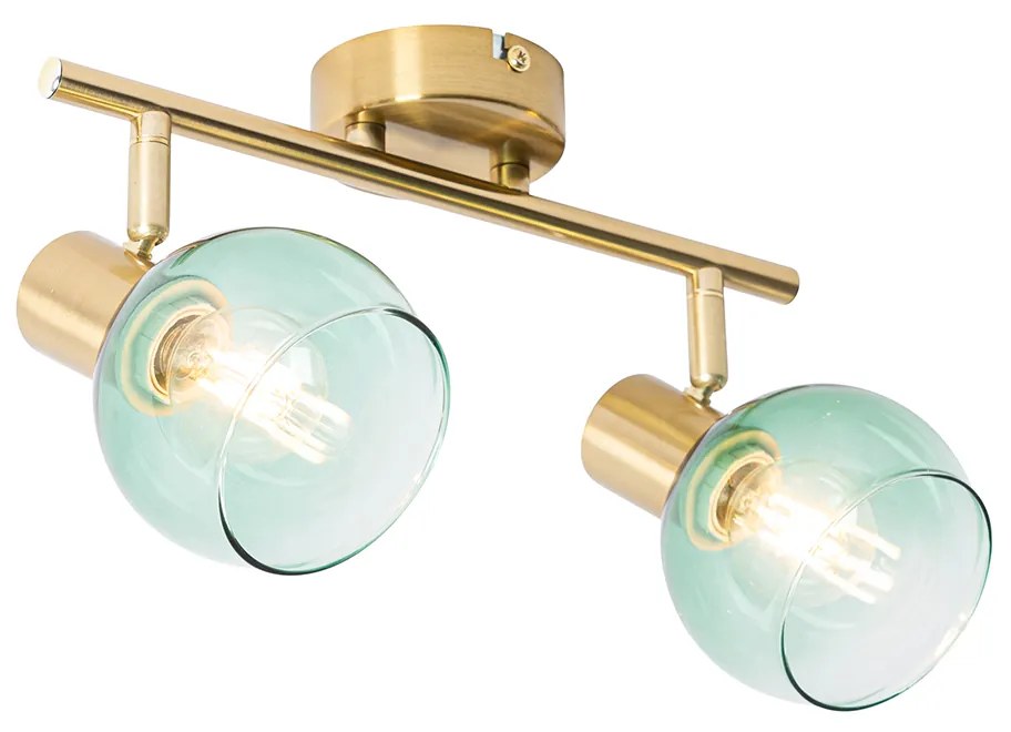 Projetores Art Deco Dourado com Vidro Verde 2 Luzes - Vidro