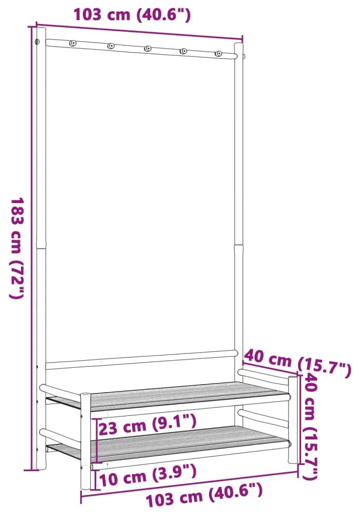 Roupeiro com prateleiras 103x40x183 cm bambu