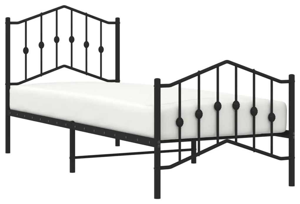 Estrutura de cama com cabeceira e pés 90x200 cm metal preto