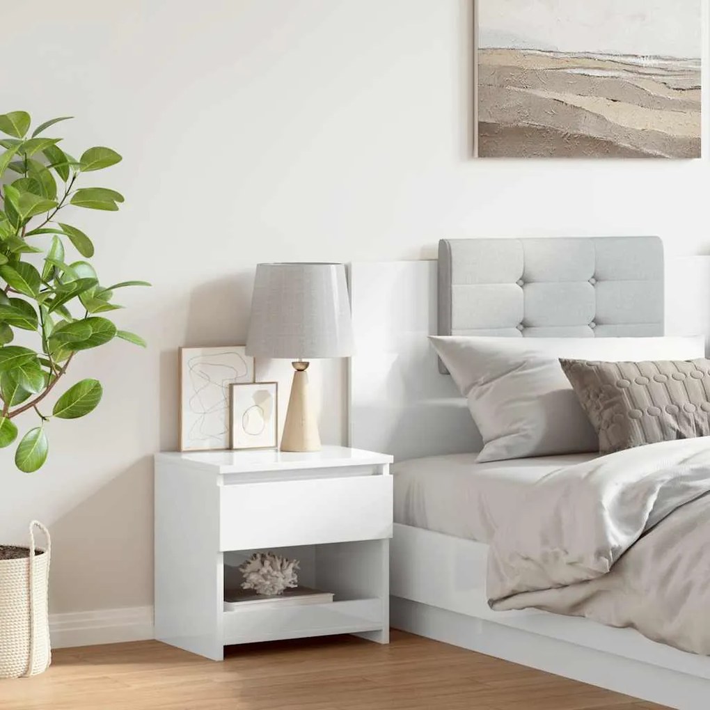 Mesa de cabeceira 40x30x39 cm contraplacado branco brilhante