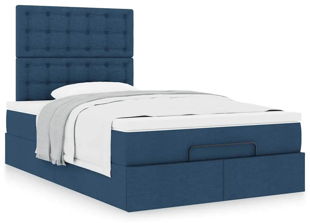 Estrutura de cama otomana com colchão 120x200 cm tecido azul