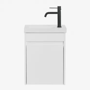 Conjunto De Móvel De Casa De Banho Suspenso Em Madeira Com Lavatório Integrado Narek Branco & Sem Espelho & Preto Mate, 20 Cm, Com Válvula De Escoamen