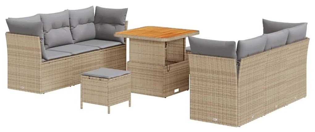 Conjunto de sofá pra jardim de 9 peças com almofadas bejes em rattan s