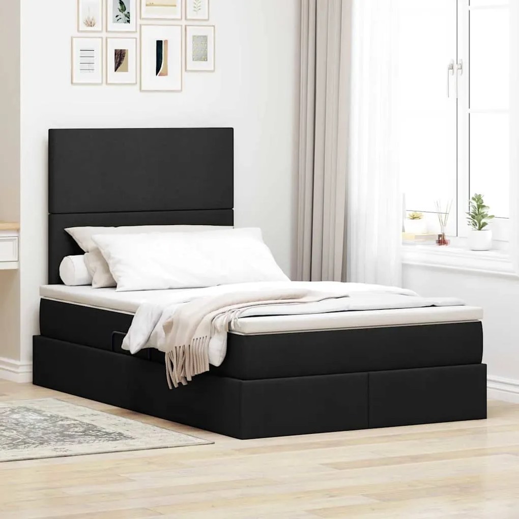 vidaXL Cama com arrumação e colchão Preto 120 x 190 cm tecido