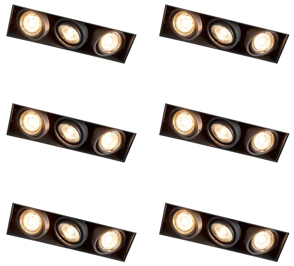 Conjunto de 6 focos embutidos pretos ajustáveis sem moldura 3 luzes - Oneon