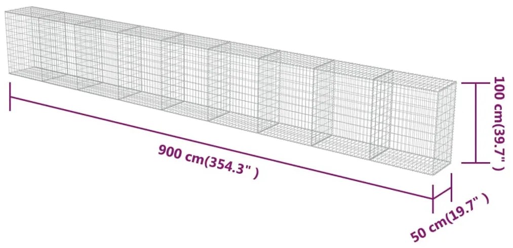 Muro gabião com tampas aço galvanizado 900x50x100 cm