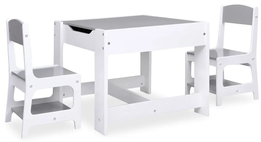 Conjunto Infantil de 2 Cadeiras e Mesa com Arrumação e Quadro - Branco