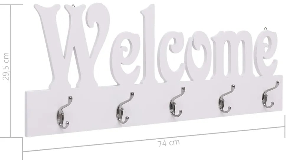 Cabide de parede WELCOME 74x29,5 cm branco