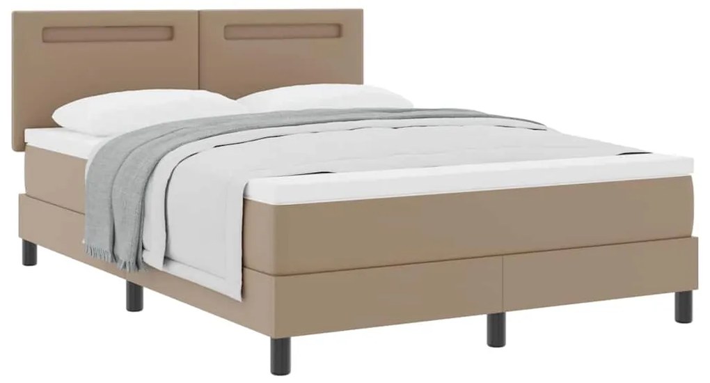 Cama Box com Colchão em Cappuccino - 140 x 200 cm, Couro Sintético.