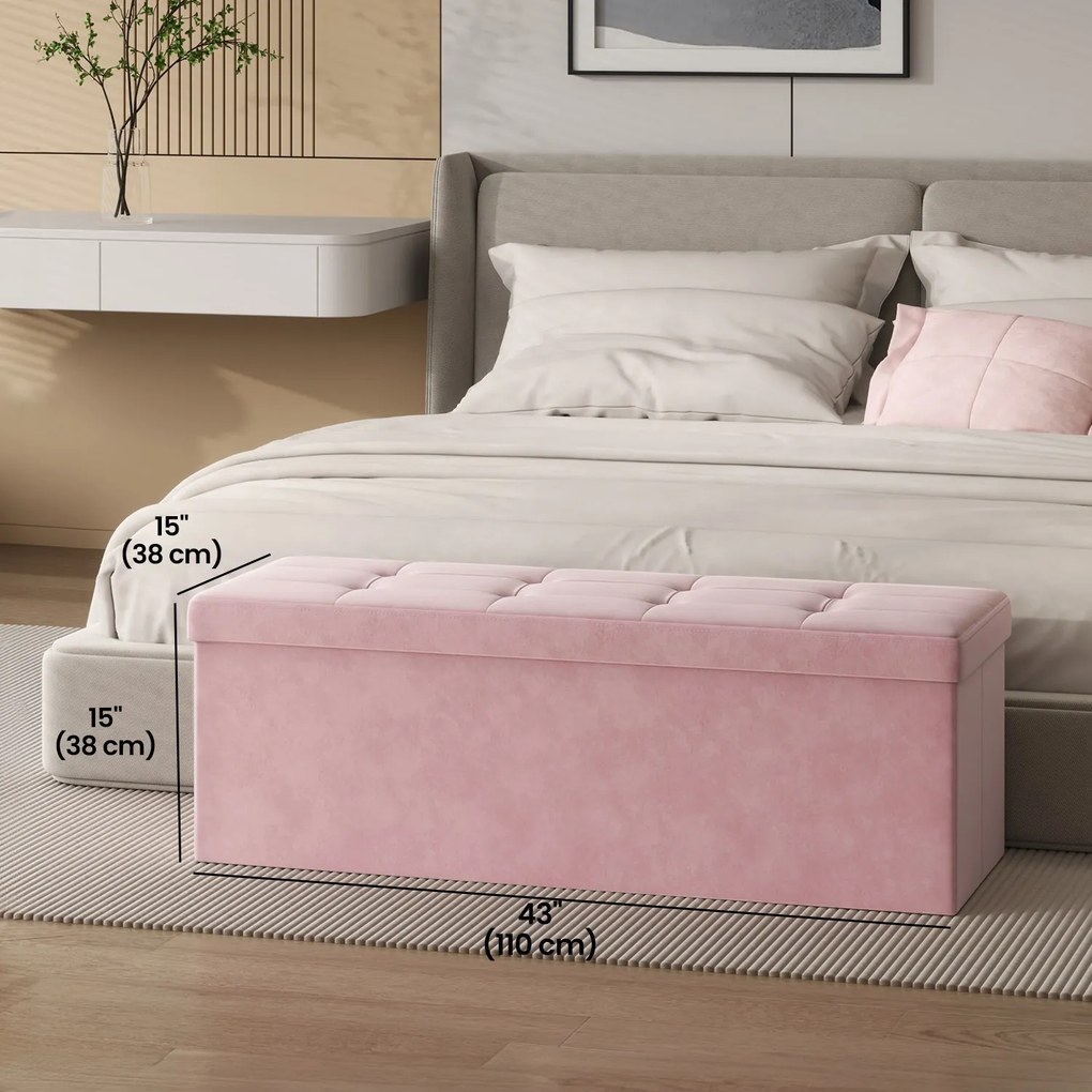 Bano com espaço de arrumação em veludo 38 x 110 x 38 cm rosa